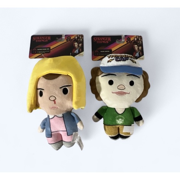 Other - Stranger Things Plush 8" DUSTIN Thinking Cap ELEVEN Squeak Dog Toy